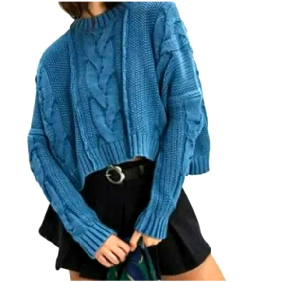 WE THE FREE PEOPLE Womens XS Blue In A Daze Pullover Oversized Fisherman Sweater - Picture 1 of 8